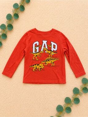 GAP Orange Long-Sleeve Tee with Yellow Dinosaur Graphic
